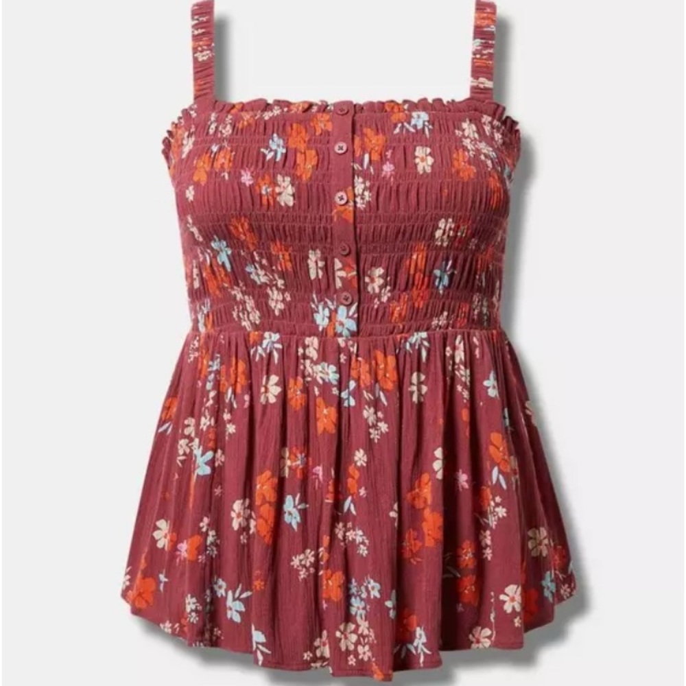 Floral Smocked Burgundy Top Torrid size 1